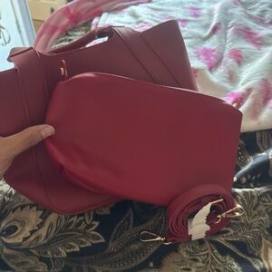 Elegant Red Women's Handbag Set